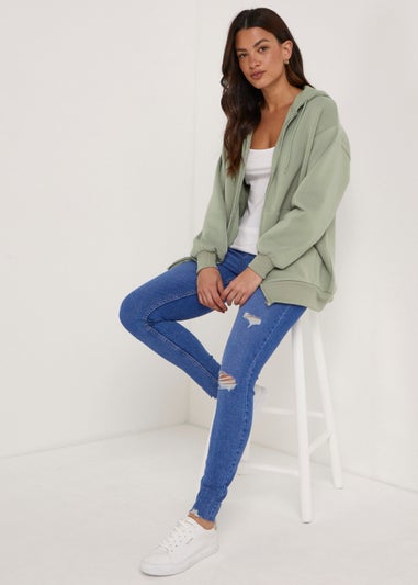 Khaki Oversized Zip Up Hoodie