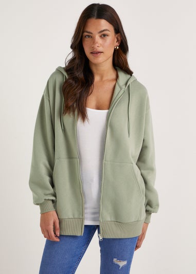 Khaki Oversized Zip Up Hoodie