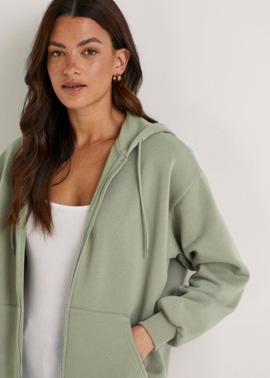 Khaki Oversized Zip Up Hoodie