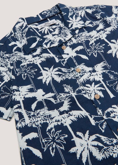 Boys Navy Palm Spring Print Shirt (4-13yrs)