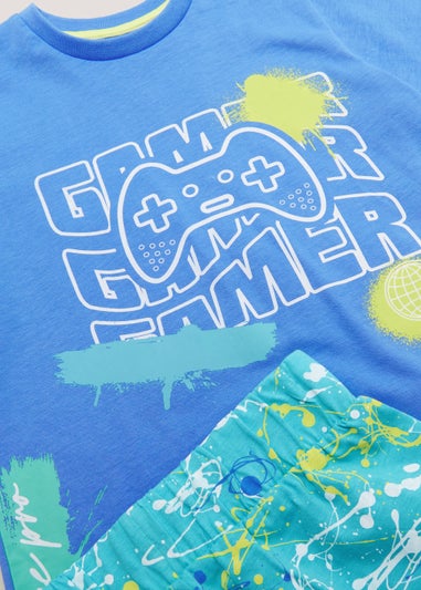 Boys Green & Blue Gamer Print Pyjama Set (4-13yrs)