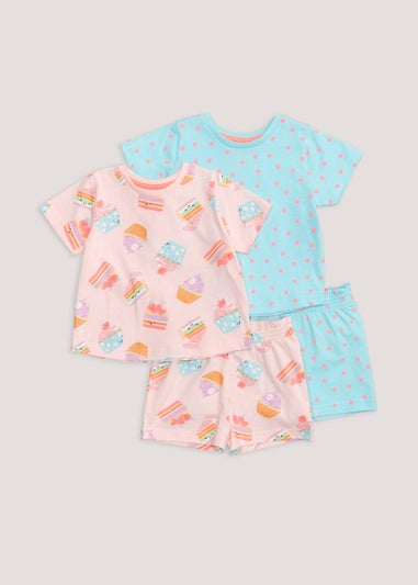 Girls 2 Pack Aqua Cupcake Print Short Pyjama Sets (9mths-5yrs)