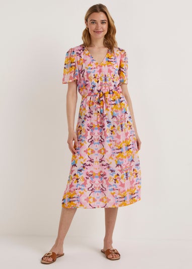 JDY Summer Pink Print Short Sleeve Midi Dress