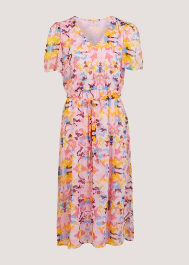 JDY Summer Pink Print Short Sleeve Midi Dress