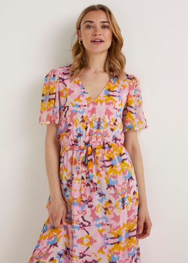 JDY Summer Pink Print Short Sleeve Midi Dress