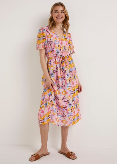 JDY Summer Pink Print Short Sleeve Midi Dress