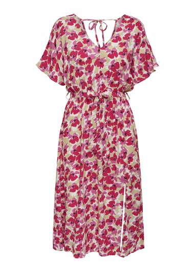 JDY Pink Floral Print String Midi Dress