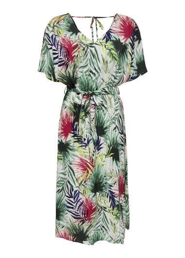 JDY Multicoloured Leaf Print String Midi Dress