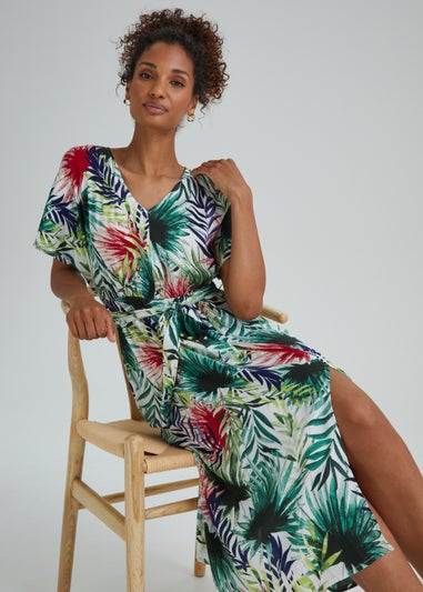 JDY Multicoloured Leaf Print String Midi Dress