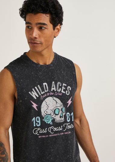 Black Wild Aces Print Vest Top