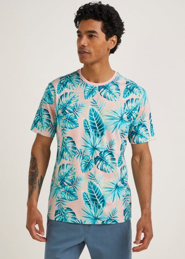 Pink Palm Leaf Print T-Shirt