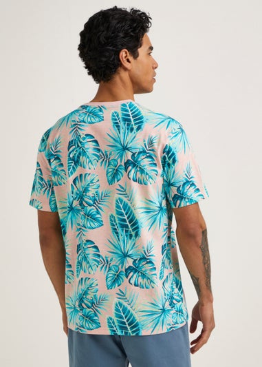 Pink Palm Leaf Print T-Shirt