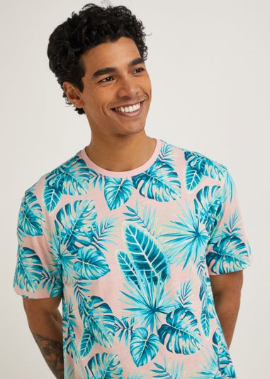 Pink Palm Leaf Print T-Shirt