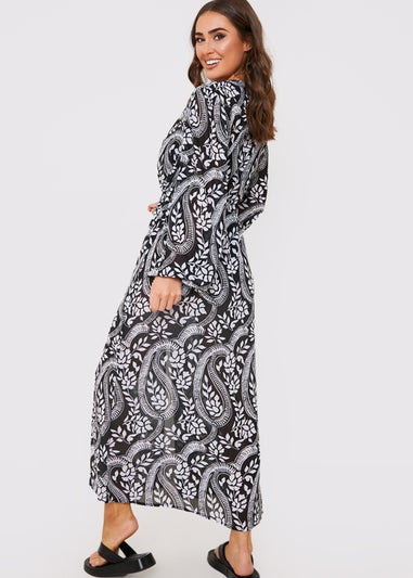 In the Style Jac Jossa Black Paisley Tie Front Maxi Cover Up