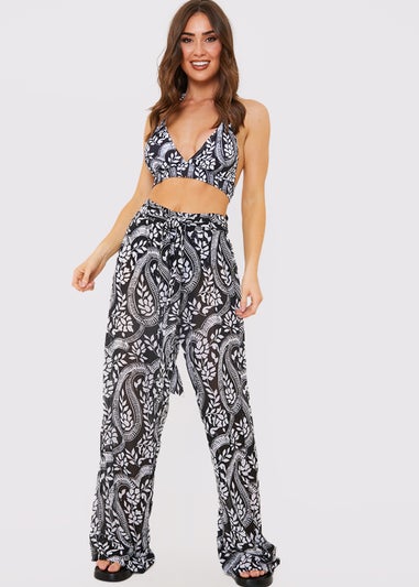 In The Style Jac Jossa Black Paisley Tie Front Trousers