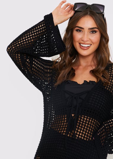 In The Style Jac Jossa Black Crochet Long Sleeve Dress