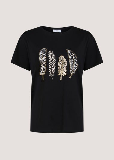 Black Feather Print T-Shirt