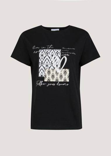 Black Aztec Slogan T-Shirt