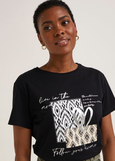 Black Aztec Slogan T-Shirt