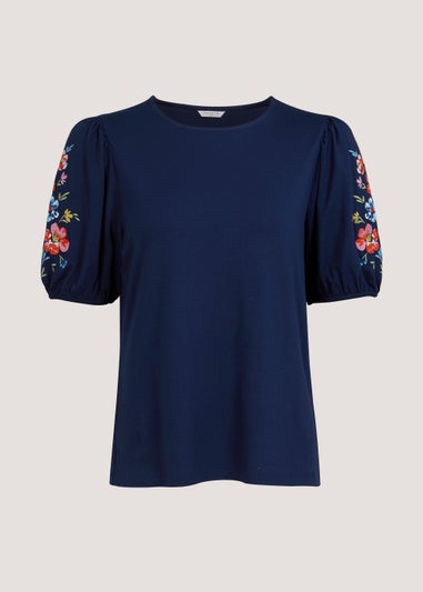 Navy Embroidered Sleeve T-Shirt