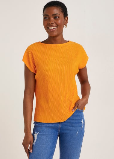 Orange Plisse Top