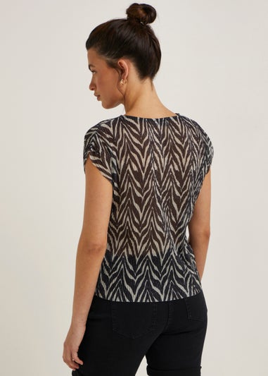 Black & White Animal Print Plisse Top