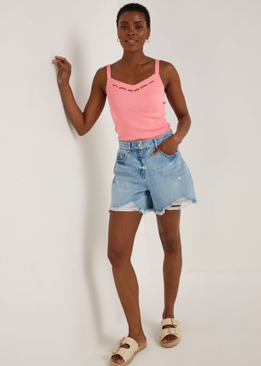 Pink Cut Out Ribbed Cami Top