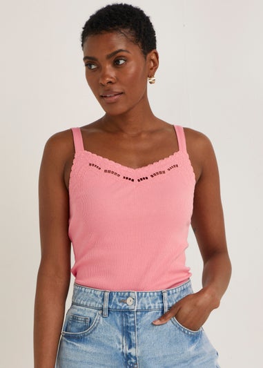 Pink Cut Out Ribbed Cami Top