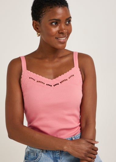 Pink Cut Out Ribbed Cami Top