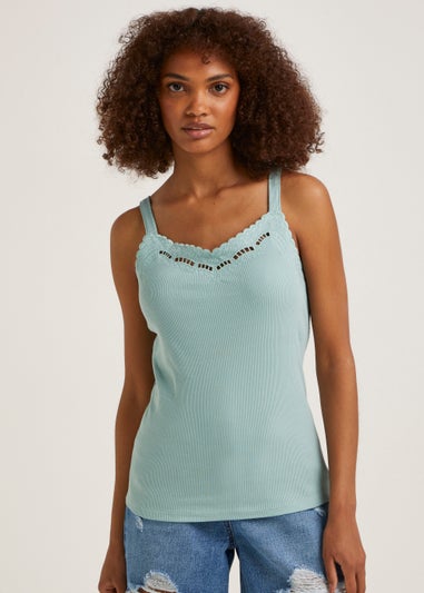 Green Cut Out Ribbed Cami Top