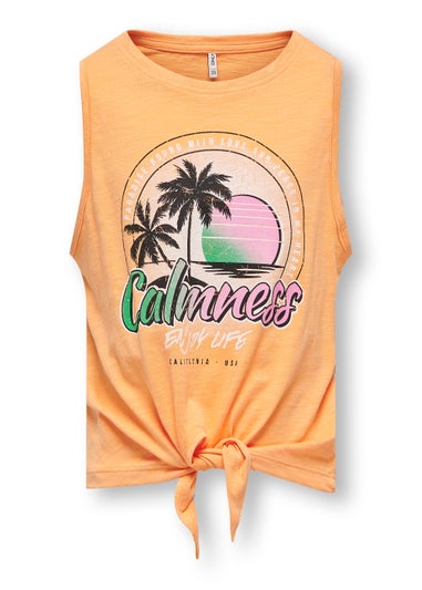 ONLY Girls Orange Sunset Print Knot Top (5-14yrs)