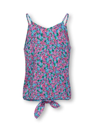 ONLY Girls Blue Floral Print Knot Top (6-14yrs)