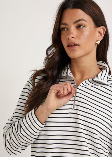 White Stripe Half Zip Ottoman Sweatshirt