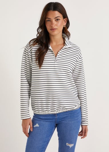 White Stripe Half Zip Ottoman Sweatshirt