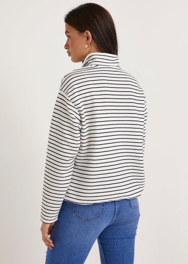 White Stripe Half Zip Ottoman Sweatshirt