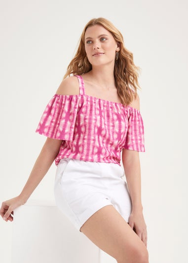 Pink Print Textured Bardot Top