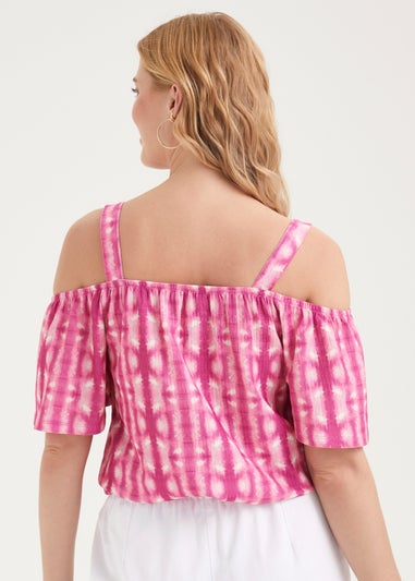 Pink Print Textured Bardot Top