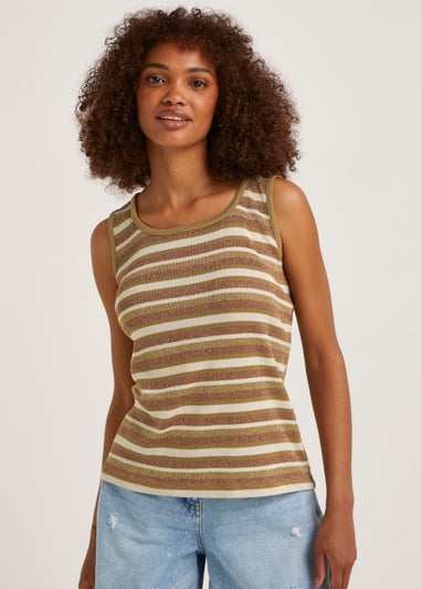 Brown Stripe Metallic Vest Top