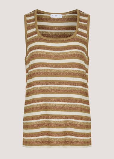 Brown Stripe Metallic Vest Top