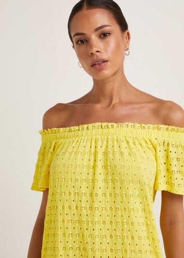 Yellow Textured Bardot Jersey Mini Dress