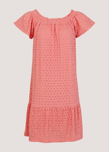 Coral Textured Jersey Bardot Mini Dress