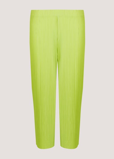 Green Plisse Cropped Wide Leg Co-Ord Trousers