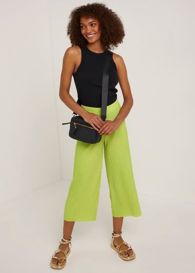 Green Plisse Cropped Wide Leg Co-Ord Trousers