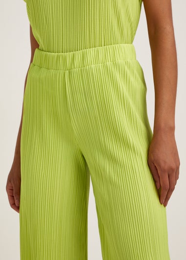 Green Plisse Cropped Wide Leg Co-Ord Trousers