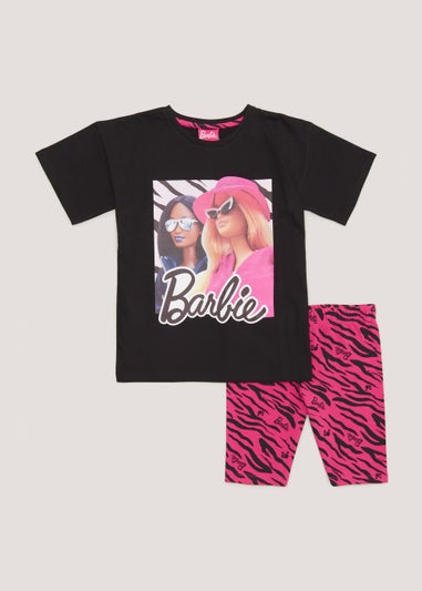 Kids Black Zebra Print Barbie T-Shirt & Shorts Set (5-10yrs)