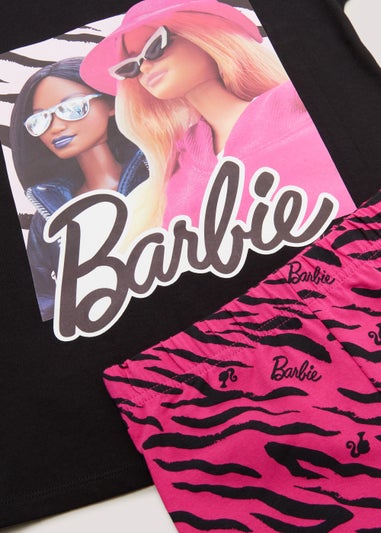 Kids Black Zebra Print Barbie T-Shirt & Shorts Set (5-10yrs)