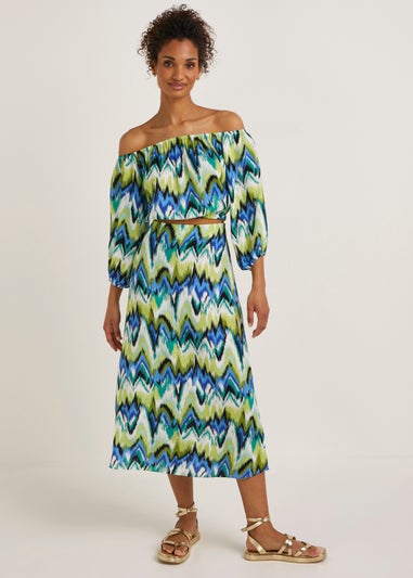 Multicoloured Zigzag Co-Ord Midi Skirt