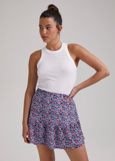 Multicoloured Floral Print Crinkle Jersey Skirt