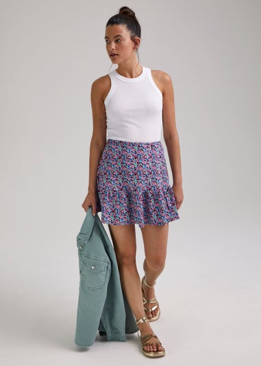 Multicoloured Floral Print Crinkle Jersey Skirt