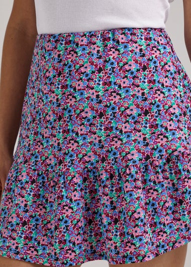 Multicoloured Floral Print Crinkle Jersey Skirt